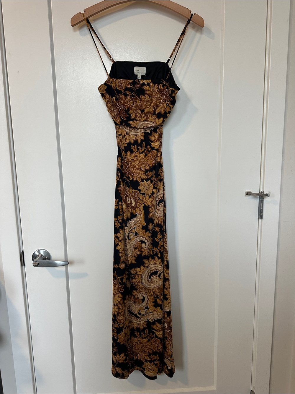 Cut Out Black & Gold Paisley Maxi Dress - Women